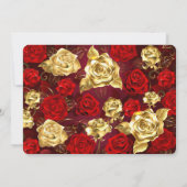 Gold Rote Rosen Floral Modern Boho Einladung (Rückseite)