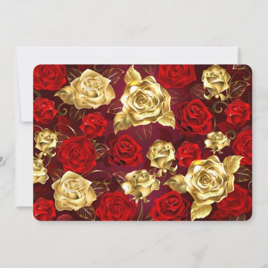 Gold Rote Rosen Floral Modern Boho Einladung (Rückseite)
