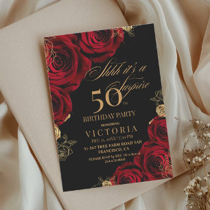 Gold & Rote Rosen Überraschung 50. Geburtstag Einl Einladung