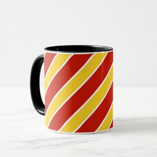 Gold/rote und weiße Bänder, Streifen, angelten Tasse (Vorderseite Links)