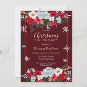 Gold Roter Chic Blütenschneeflocken Weihnachten Einladung (Vorderseite)