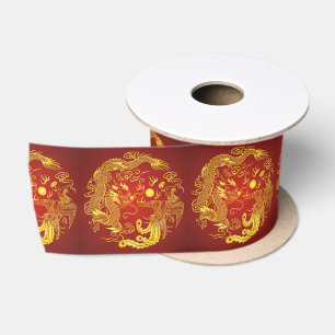 Gold Roter Drache Phönix Chinesische Hochzeitsguns Satinband