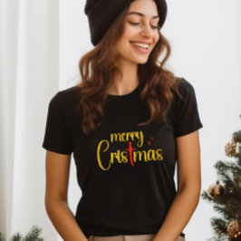 Gold Roter Glitzer Frohe Weihnachten Christliches T-Shirt