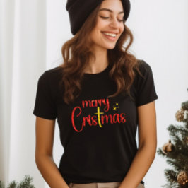 Gold Roter Glitzer Frohe Weihnachten Christliches T-Shirt