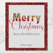 Gold & Roter Glitzer Glamour Frohe Weihnachten Weinetikett (Einzelnes Label)