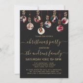 Gold Roter Glitzer Hängende Ornamente Foto Weihnac Einladung (Vorderseite)