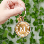 Gold Round Griechisch Key Border Monogram Schlüsselanhänger (Hand)