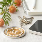 Gold Round Griechisch Key Border Monogram Schlüsselanhänger (Seite)