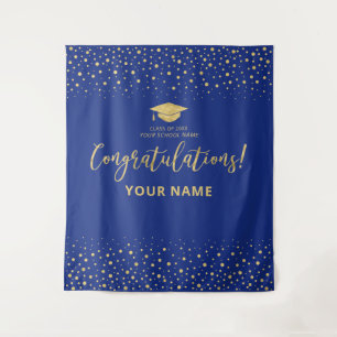 Gold & Royal Blau Gratulations-Abschlussfeier Wandteppich