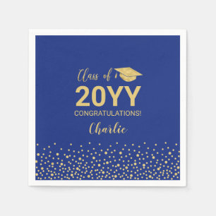 Gold Royal Blau Konfetti Abitur / Abschlussfeier Serviette