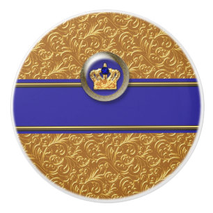 Gold & Royal Blau Krone Benutzerdefiniert Personal Keramikknauf