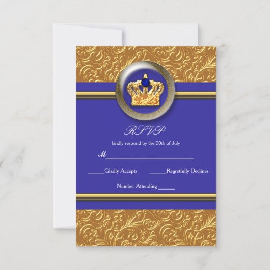 Gold & Royal Blue Crown Elegante Event RSVP Card Karte (Vorderseite)