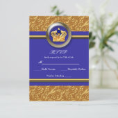 Gold & Royal Blue Crown Elegante Event RSVP Card Karte (Stehend Vorderseite)