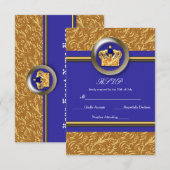 Gold & Royal Blue Crown Elegante Event RSVP Card Karte (Vorne/Hinten)