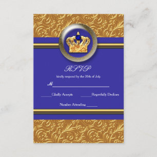 Gold & Royal Blue Crown Elegante Event-RSVP-Karte RSVP Karte