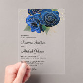Gold Royal Blue Floral Wedding Acryleinladungen (Insitu (Handheld))