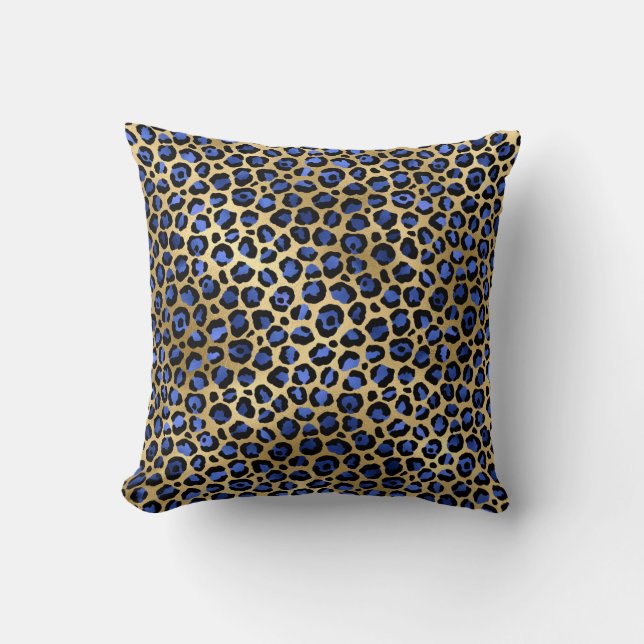 Gold & Royal Blue Glam Leopard Spots drucken Kissen (Vorderseite)