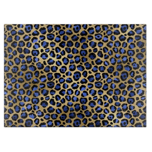 Gold & Royal Blue Glam Leopard Spots drucken Schneidebrett (Vorderseite)