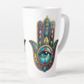 Gold Royal Blue Hamsa w/ Turquoise Third Eye Milchtasse (Rechte Ecke)