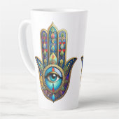 Gold Royal Blue Hamsa w/ Turquoise Third Eye Milchtasse (Linke Ecke)
