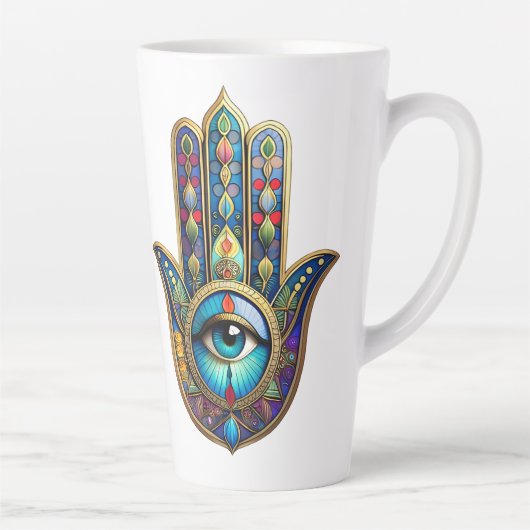 Gold Royal Blue Hamsa w/ Turquoise Third Eye Milchtasse (Rechts)