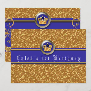 Gold & Royal Blue Kronen Geburtstags-Einladungen Einladung