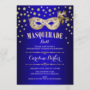 Gold Royal Blue Masquerade Ball Geburtstagsparty Einladung