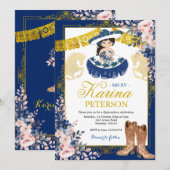 Gold Royal Blue Mis Quince Mexican Mis XV Einladung (Vorne/Hinten)