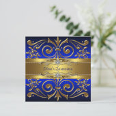 Gold Royal Blue Quinceanera Einladung (Stehend Vorderseite)