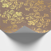 Gold Royal Damask Floral Ivory Beige Heraldic Geschenkpapier (Ecke)