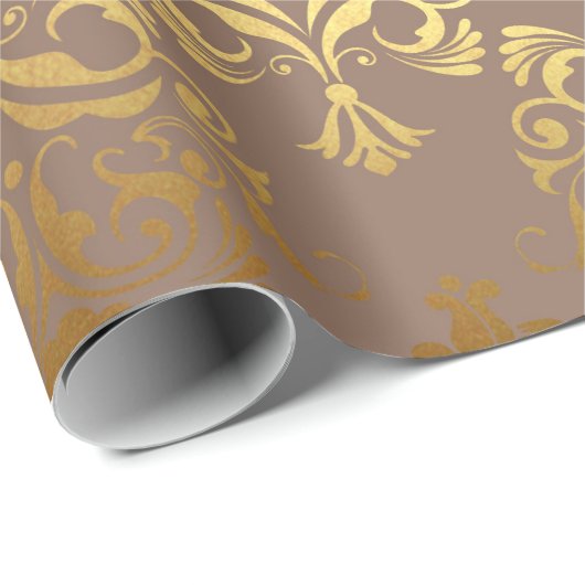Gold Royal Damask Floral Ivory Beige Heraldic Geschenkpapier (Rolleneckpunkt)