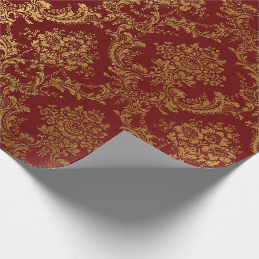 Gold Royal Damask Floral Maroon Burgundy Red Lux Geschenkpapier (Ecke)