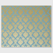 Gold Royal Damask Floral Ornament Blue Heraldic Geschenkpapier (Flach)