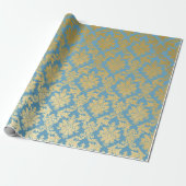 Gold Royal Damask Floral Ornament Blue Heraldic Geschenkpapier (Ungerollt)