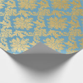 Gold Royal Damask Floral Ornament Blue Heraldic Geschenkpapier (Ecke)