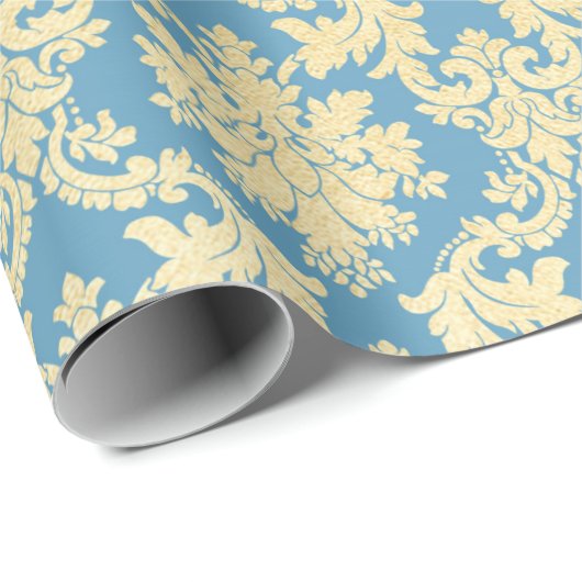 Gold Royal Damask Floral Ornament Blue Heraldic Geschenkpapier (Rolleneckpunkt)