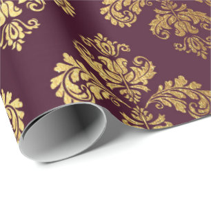 Gold Royal Damask Floral Ornament Burgund Barock Geschenkpapier