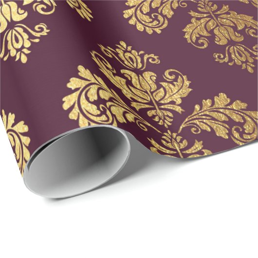 Gold Royal Damask Floral Ornament Burgund Barock Geschenkpapier (Rolleneckpunkt)