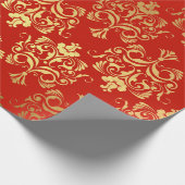 Gold Royal Damask Floral Ornament Red Antonietta Geschenkpapier (Ecke)