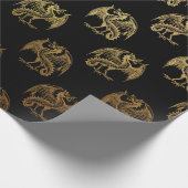 Gold Royal Dragon King Crown Black Noir Heraldic Geschenkpapier (Ecke)
