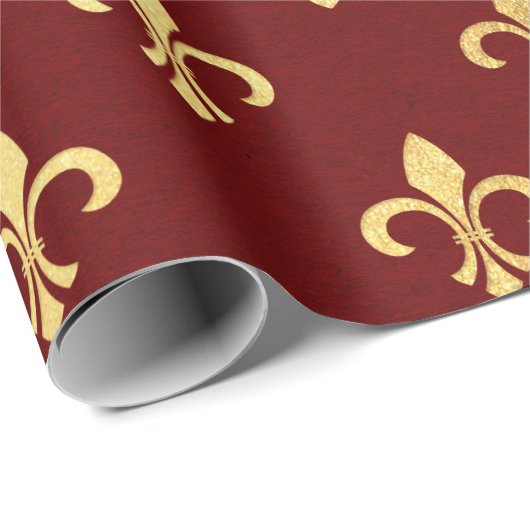 Gold Royal Fior De Lise Heraldic Burgundy Maroon Geschenkpapier (Rolleneckpunkt)