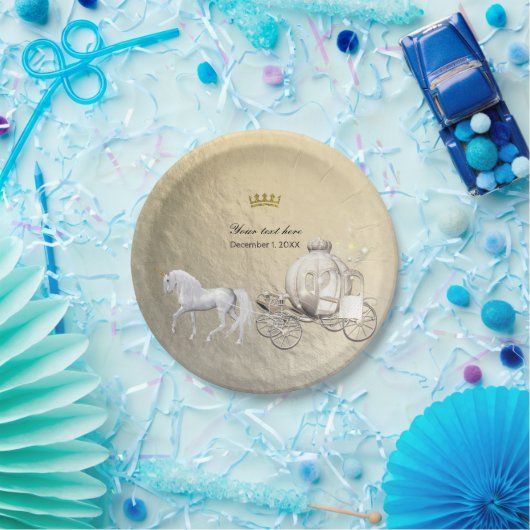 Gold Royal Princess Storybook Carriage & Unicorn Pappteller (Party)