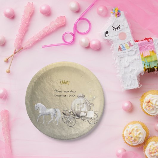 Gold Royal Princess Storybook Carriage & Unicorn Pappteller (Party)