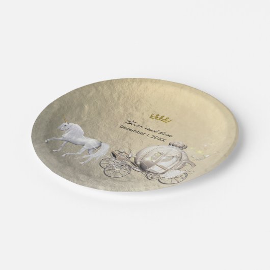 Gold Royal Princess Storybook Carriage & Unicorn Pappteller (Schrägansicht)