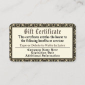 Gold Royalty Geschenkzertifikat Visitenkarte (Vorderseite)