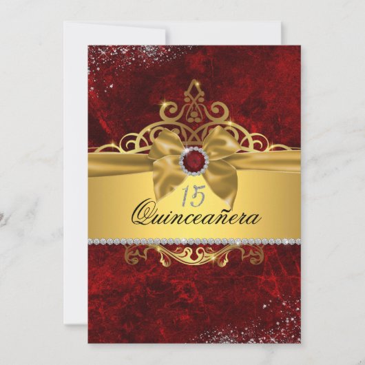 Gold Ruby Red Quinceanera Invite Einladung (Vorderseite)