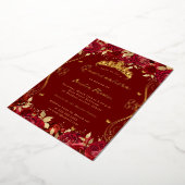 Gold Ruby Red Swirl Scroll Floral Quinceanera Folieneinladung (Gedreht)