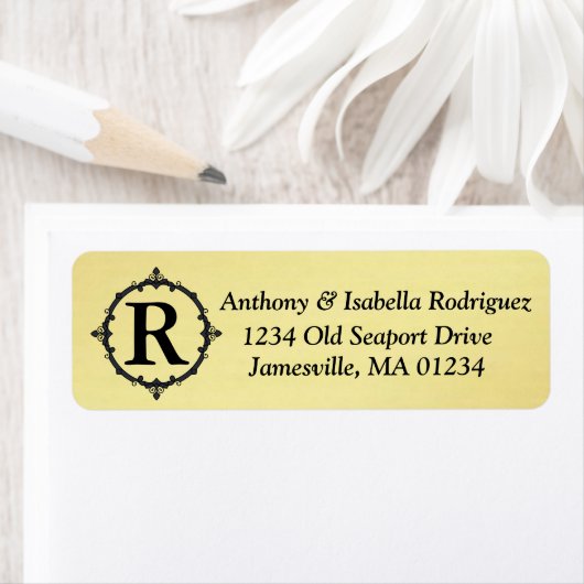 Gold-Rücksendeadressen-Aufkleber mit Schwarz-Monog (Insitu)