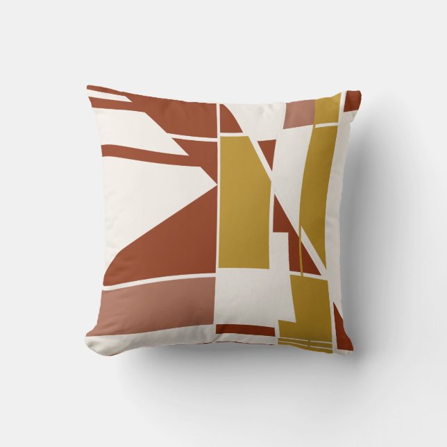 Gold Rust Beige Mauve auf White Geometric Abstrakt Kissen (Vorderseite)