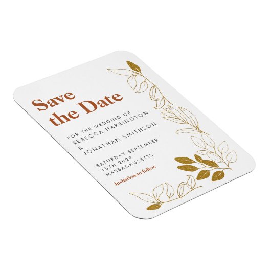Gold Rust Leaf Terracotta Hochzeit retten das Datu Magnet (Rechte Seite)